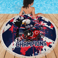 USA Ice Hockey Champions Eagle Beach Blanket Patriotic Paint Splash Graffiti Art