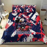 USA Ice Hockey Champions Eagle Bedding Set Patriotic Paint Splash Graffiti Art