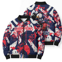 USA Ice Hockey Champions Eagle Bomber Puffer Jacket Patriotic Paint Splash Graffiti Art