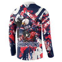 USA Ice Hockey Champions Eagle Button Sweatshirt Patriotic Paint Splash Graffiti Art