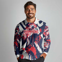 USA Ice Hockey Champions Eagle Long Sleeve Polo Shirt Patriotic Paint Splash Graffiti Art