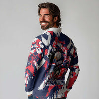 USA Ice Hockey Champions Eagle Long Sleeve Polo Shirt Patriotic Paint Splash Graffiti Art