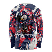 USA Ice Hockey Champions Eagle Long Sleeve Shirt Patriotic Paint Splash Graffiti Art
