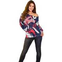 USA Ice Hockey Champions Eagle Off Shoulder Sweater Patriotic Paint Splash Graffiti Art