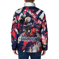 USA Ice Hockey Champions Eagle Padded Jacket Patriotic Paint Splash Graffiti Art