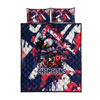USA Ice Hockey Champions Eagle Quilt Bed Set Patriotic Paint Splash Graffiti Art
