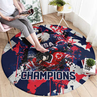 USA Ice Hockey Champions Eagle Round Carpet Patriotic Paint Splash Graffiti Art