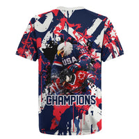USA Ice Hockey Champions Eagle Rugby Jersey Patriotic Paint Splash Graffiti Art