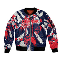 USA Ice Hockey Champions Eagle Sleeve Zip Bomber Jacket Patriotic Paint Splash Graffiti Art