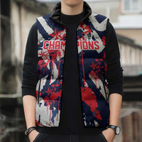 USA Ice Hockey Champions Eagle Sleeveless Puffer Jacket Patriotic Paint Splash Graffiti Art