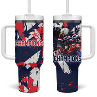 USA Ice Hockey Champions Eagle Tumbler With Handle Patriotic Paint Splash Graffiti Art