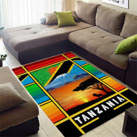 African Sunset Design Area Rug with Flag Map Mount Kilimanjaro and Wildlife Scene
