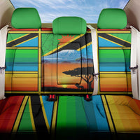 African Sunset Design Back Car Seat Cover with Flag Map Mount Kilimanjaro and Wildlife Scene