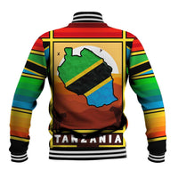 African Sunset Design Baseball Jacket with Flag Map Mount Kilimanjaro and Wildlife Scene