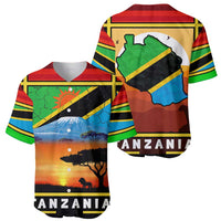 African Sunset Design Baseball Jersey with Flag Map Mount Kilimanjaro and Wildlife Scene