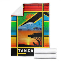 African Sunset Design Blanket with Flag Map Mount Kilimanjaro and Wildlife Scene