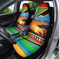 African Sunset Design Car Seat Cover with Flag Map Mount Kilimanjaro and Wildlife Scene