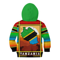 African Sunset Design Kid Hoodie with Flag Map Mount Kilimanjaro and Wildlife Scene