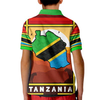 African Sunset Design Kid Polo Shirt with Flag Map Mount Kilimanjaro and Wildlife Scene