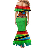 African Sunset Design Mermaid Dress with Flag Map Mount Kilimanjaro and Wildlife Scene