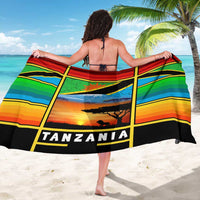 African Sunset Design Sarong with Flag Map Mount Kilimanjaro and Wildlife Scene