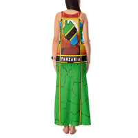 African Sunset Design Tank Maxi Dress with Flag Map Mount Kilimanjaro and Wildlife Scene