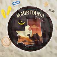 Mauritania Beach Blanket with Desert Sunset Camel Silhouette and Flag Accents