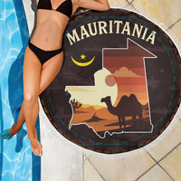 Mauritania Beach Blanket with Desert Sunset Camel Silhouette and Flag Accents