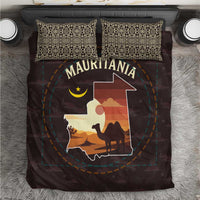 Mauritania Bedding Set with Desert Sunset Camel Silhouette and Flag Accents