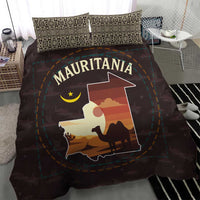 Mauritania Bedding Set with Desert Sunset Camel Silhouette and Flag Accents