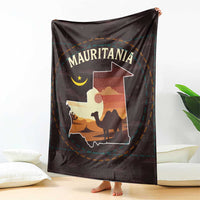 Mauritania Blanket with Desert Sunset Camel Silhouette and Flag Accents