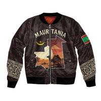 Mauritania Bomber Jacket with Desert Sunset Camel Silhouette and Flag Accents