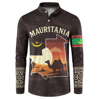 Mauritania Button Sweatshirt with Desert Sunset Camel Silhouette and Flag Accents