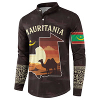Mauritania Button Sweatshirt with Desert Sunset Camel Silhouette and Flag Accents