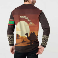 Mauritania Button Sweatshirt with Desert Sunset Camel Silhouette and Flag Accents