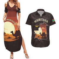 Mauritania Couples Matching Summer Maxi Dress and Hawaiian Shirt with Desert Sunset Camel Silhouette and Flag Accents