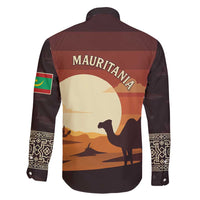 Mauritania Family Matching Long Sleeve Bodycon Dress and Hawaiian Shirt with Desert Sunset Camel Silhouette and Flag Accents