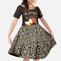 Mauritania Family Matching Off The Shoulder Long Sleeve Dress and Hawaiian Shirt with Desert Sunset Camel Silhouette and Flag Accents
