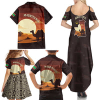 Mauritania Family Matching Summer Maxi Dress and Hawaiian Shirt with Desert Sunset Camel Silhouette and Flag Accents