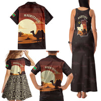 Mauritania Family Matching Tank Maxi Dress and Hawaiian Shirt with Desert Sunset Camel Silhouette and Flag Accents