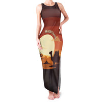 Mauritania Family Matching Tank Maxi Dress and Hawaiian Shirt with Desert Sunset Camel Silhouette and Flag Accents