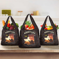 Mauritania Grocery Bag with Desert Sunset Camel Silhouette and Flag Accents