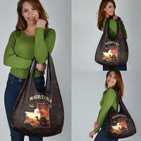 Mauritania Grocery Bag with Desert Sunset Camel Silhouette and Flag Accents