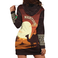 Mauritania Hoodie Dress with Desert Sunset Camel Silhouette and Flag Accents