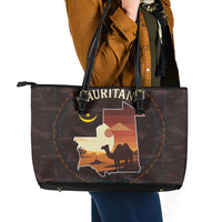 Mauritania Leather Tote Bag with Desert Sunset Camel Silhouette and Flag Accents