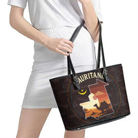 Mauritania Leather Tote Bag with Desert Sunset Camel Silhouette and Flag Accents
