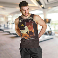 Mauritania Men Tank Top with Desert Sunset Camel Silhouette and Flag Accents