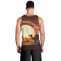 Mauritania Men Tank Top with Desert Sunset Camel Silhouette and Flag Accents