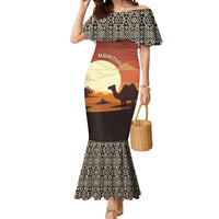 Mauritania Mermaid Dress with Desert Sunset Camel Silhouette and Flag Accents