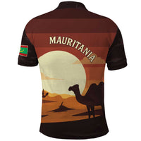 Mauritania Polo Shirt with Desert Sunset Camel Silhouette and Flag Accents